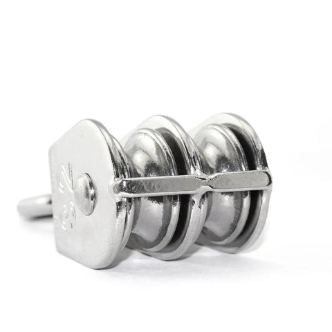 Beefy Heavy Duty Stainless Steel Double Pulley Block With Swivel Wheel For Lifting, 304 Grade, M32 Rope Fit, 9mm Rope Compatible, Waterproof And Rustproof, Great For Hoists, Ceiling Rigs, And DIY Lifts, 304 stainless double pulley block