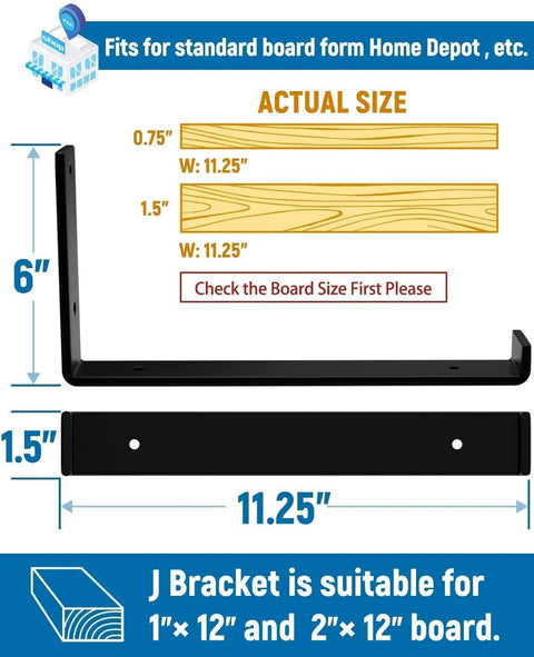 Heavy Duty 12 Inch Shelf Brackets Set Of 4 For DIY Floating Shelves Black Powder Coated Wall Shelf Supports 11.25 X 6 X 1.5 Inch
