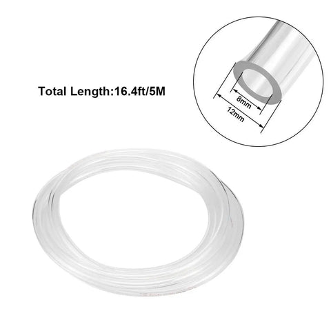12mm OD 8mm ID PU Polyurethane Air Tubing Clear Flexible Pneumatic Hose 5 Meters 16 Feet with size illustration