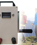 Portable Hand Crank Generator 150W with USB Output and AC 110V 220V, hiking in background