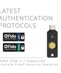 Zero Drama Dual Mode Usb C Security Key With Nfc Tap Feature For Seamless Passwordless Login Supports Fido2 Protocols And Modern Passkeys Across Every Device You Own Keychain Ready, showing USB-C security key with certification logos.