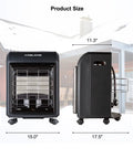 Front and side view of Portable Propane Radiant Heater With 18000 BTU For Warmth Up To 450 Sq Ft Ultra Quiet LP Gas Heater For Garages