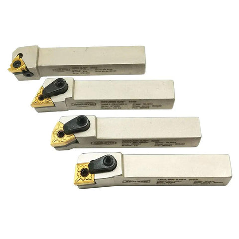 5/8 Inch CNC Lathe Indexable Turning Tool Holder Set With Nickel Plated Finish, includes carbide inserts and wrenches