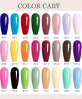 Color chart of Hema Free Gel Nail Polish Set With 30 Pcs 9ml Each Soak Off Formula LED Compatible, showing various shades.