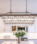 Antique Bronze Rectangle Crystal Chandelier For Dining Room And Kitchen Island Lighting 30 Inch Four Lights Farmhouse Vibe