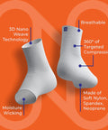 Toeless Compression Socks For Neuropathy Relief And Plantar Fasciitis, Unisex Medium White, material details and features