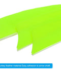 Close-up of fluorescent green right wing fletching from 50 Pack 5 Inch Turkey Feather Arrow Vanes for DIY target shooting.