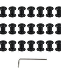 Top Shelf Stainless Steel M4 X 4mm Binding Post Screws, 5mm Female Terminal Bolts, Black Mounting Hardware Kit With Hex Allen Key, Built Like A Tank For Electronics Rigs, Dead Nuts Tight 20 Pack Deal showing black binding post screws and hex key.
