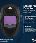 Digital Infinity Auto Darkening Welding Helmet With ClearLight 4x Lens, 13.4 Sq In Viewing Area, front view showing arc sensors
