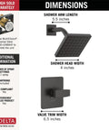 Dimensions of Matte Black Shower Faucet Trim Kit With Head And Handle, Universal MultiChoice Compatibility pictured