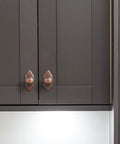 6 Pack Antique Copper Cabinet Knobs With Backplates, Zinc Alloy Drawer Pulls For Kitchen Cabinets installed on dark cabinet