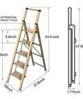 Five Step Ladder With Handrail Champagne Gold For Home Use Top Handle Design With Non Slip Rubber Feet Stable Easy Up And Down Stool For Kitchen Garage And Office Tasks, 63.6 inch tall
