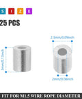 Top Tier Aluminum Wire Rope Stop Sleeves 1/16 Inch 1.5mm Crimp Loops 100 Pack Heavy Duty Steel Cable Ferrules for Rigging