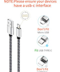 Front view of braided USB-A to USB-C charging cable, black-and-white weave with silver connectors