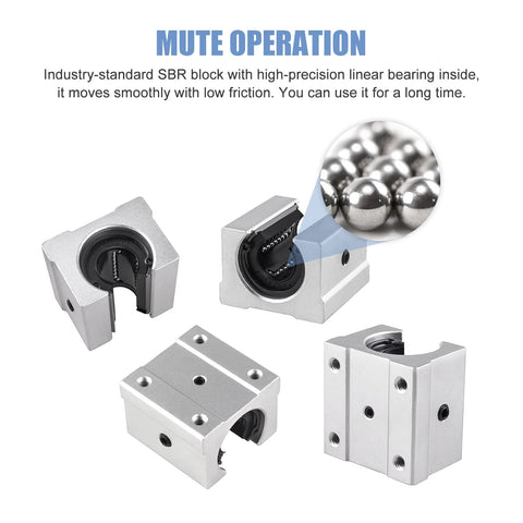 600mm SBR16 Linear Rail Guide Kit With Fully Supported Slides And SBR16UU Bearing Blocks For DIY CNC X Y Z Actuator Includes Wrench And Mounting Screws, silver bearing blocks
