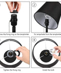 Modern Black Bedside Lamps Two Pack for Bedroom and Living Room With Pull Chain Switch assembly instructions