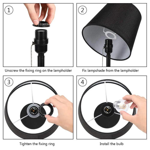 Modern Black Bedside Lamps Two Pack for Bedroom and Living Room With Pull Chain Switch assembly instructions