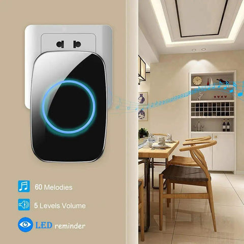 Wireless Doorbell Kit with Waterproof Receiver and Push Button Distinguish Front and Rear Doors 1000 Feet Range shown in a kitchen setting