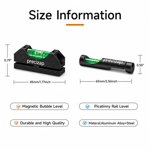 Size dimensions of Pro Grade High Precision Scope Leveling Kit With Universal Magnetic Bubble Level Mount shown in image.