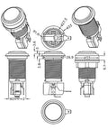 Technical blueprint of Arcade Button Kit Chrome Silver Plated LED Illuminated Push Buttons 5V 12V Plug N Play Start Buttons 1P 2P.
