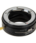 Tilt Shift Lens Mount Adapter For Minolta Rokkor To Fujifilm X Series - 20mm Total Shift, 10 Degree Tilt, 360 Degree Rotation, Unlock Vintage Glass For Modern Pro Grade Shoots, Durable Craftsmanship For Demanding Pros., black metal lens mount adapter with gold shift knob on white background
