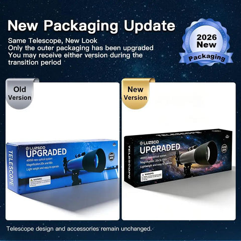 Packaging update for Beginner Kids Telescope Kit With 50mm Lens 100x Magnification Tripod Two Eyepieces And Finder Scope.
