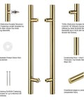 Grab These Super Tough Eighteen Inch Heavy Duty Push Pull Door Handles Made From Commercial Grade Stainless Steel Featuring Solid Standoffs And A Killer PVD Polished Gold Finish Ideal For Barn Doors Glass Doors And More With Chamfered Edges. 18-inch gold stainless steel pull handles with standoffs