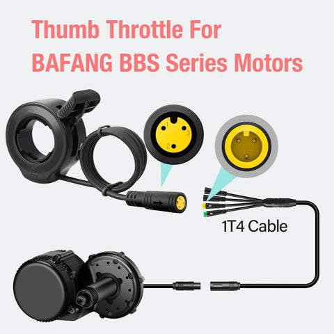 Thumb Throttle For Mid Drive Electric Bikes Waterproof 3 Pin Female Connector with 1T4 Cable.
