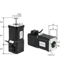Front and side views of two black two-phase 4-lead NEMA17 brake stepper motors with silver faceplates and 60 mm bodies.
