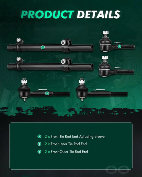 Six Piece Front Suspension Kit For Lincoln Town Car 1995-2002 ES3311S With Inner And Outer Tie Rod Ends Beefed Up Front End Alignment And Steering Upgrade Fits Ford Crown Victoria Mercury Grand Marquis, black steel parts