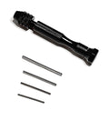 Black Paper Bead Roller With Four Interchangeable Stainless Slotted Tips For Tiny Bead Holes Four Inch Roller And Half Inch Handle A Handy DIY Jewelry And Craft Bead Maker Tool showing black roller with stainless tips