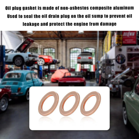 Oil Drain Plug Gasket Set 14mm Copper Crush Washers 10 Pack Premium Replacement Seals in auto repair shop