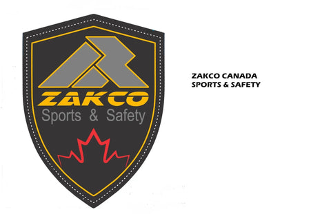 Zakco Canada Sports & Safety logo with leaf symbol and shield design