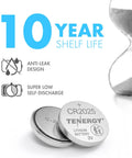 Straight Up Reliable CR2025 3V Lithium Button Batteries 10 Pack Heavy Duty Coin Cells showing battery design and features.