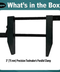 3 Inch Toolmaker's Parallel Clamp With Premium Tool Steel Construction For Durable Machining, Milling, Grinding And Inspection, 75 Mm Capacity, Precise Parallelism For Small Workpieces. black parallel clamp shown front view