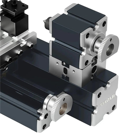 Detailed view of Heavy-Duty Miniature Metal Lathe With Electroplated Finish For DIY Projects showing precision components.