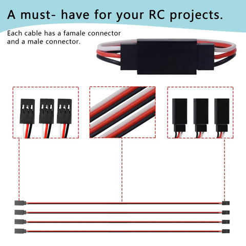 20 Piece 3 Pin Servo Extension Cable Kit With Five Lengths From 4.88 To 20.67 Inches Female To Male RC Servo Wires For Control Boards