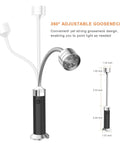 Super Bright Magnetic Barbecue Grill Light With Flexible Gooseneck LED Lighting for Outdoor Cooking, silver and black model with dimensions.