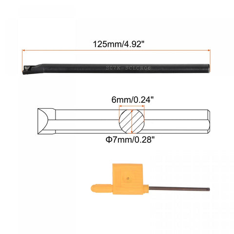 Diagram of 1/4 Inch Shank Lathe Indexable Boring Bar Tool Holder S07K-SCLCR06 95 Degree Right Hand 125mm Length 7x6mm Shank