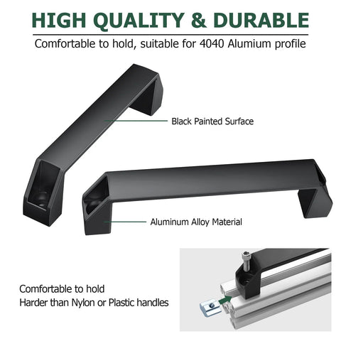 JiGiU 4-pack black aluminum rectangular pull handles for 40-series extrusion, 180mm hole distance