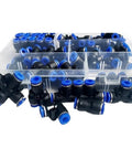 51 Piece Pneumatic Fitting Kit Must Have for 6mm OD Air Hoses With Push To Connect Connectors displayed in a clear box