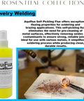 Aquiflux Silver Flux For Jewelry Soldering Low Residue Liquid Flux For Clean Gold And Silver Joints bottle beside soldering scene