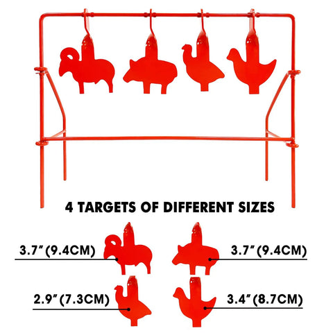 Beefy Outdoor BB Gun Target Spinner with four animal silhouettes, auto reset for.177 and.20 caliber, metal construction, size details