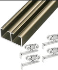 Heavy Duty Double Track Barn Door Hardware Kit With 4 Rollers For Wardrobe Or Bifold Doors Champagne Finish