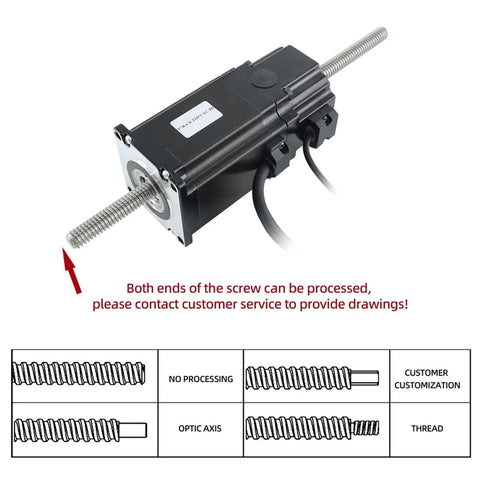 WENBIXIA NEMA23 through-screw motor with permanent magnet brake, side view; black housing and threaded leadscrew