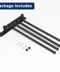 Top Shelf Swivel Towel Rack Built From Solid 304 Steel Spacious Four Arm Wall Mount Bath Station Sporting Rustproof Spin Nifty Side Hook And Chill Matte Black Finish with installation accessories.
