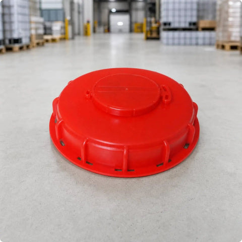 Mycense Ibc Container Lid Replacement Cap For 275 Gallon Tote Barrel Cover, red polypropylene with raised locking tabs.