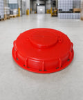 Heavy Duty Ibc Container Lid With Sealed Gasket Breathable Vent Cap For 55 Gallon Tank Top Cover in red, viewed from an angle.