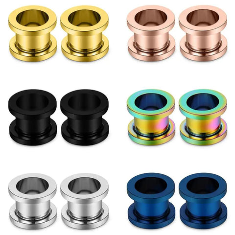 Screw Fit Ear Gauges Kit 12 Pieces Flesh Tunnel Earrings Set for Women and Men 00G 10mm Surgical Steel Hypoallergenic Earring Plugs for Ears Body Piercing Jewelry Includes Silver Rose Gold Black Blue Rainbow Colors