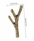 Gold branch shape cabinet knob showing measurements, part of Branch Shape Cabinet Knobs 4 Piece Set for Cabinets and Drawers.
